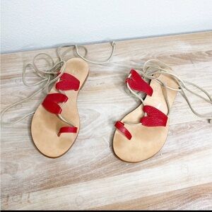 Anthropologie cornetti red pebbles leather wrap up sandals size 36